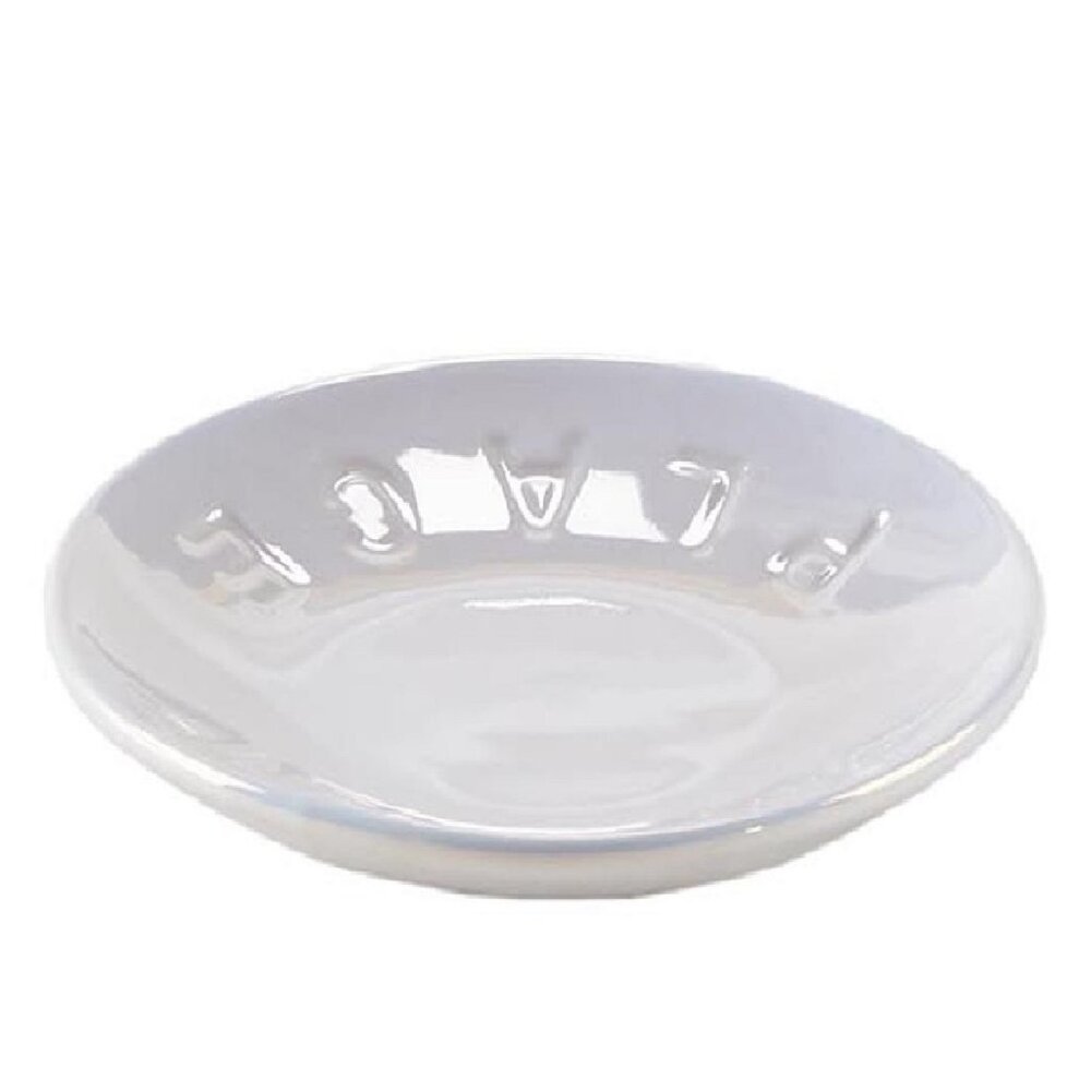 IRIDESCENT PEARL Wild Sage Taya 4.5" wide Ceramic VANITY TRINKET TRAY - ROUND